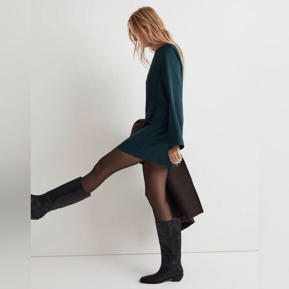 NWOT Madewell | Satin Shift Mini Dress Smokey Spruce Green Size Small - Picture 5 of 12